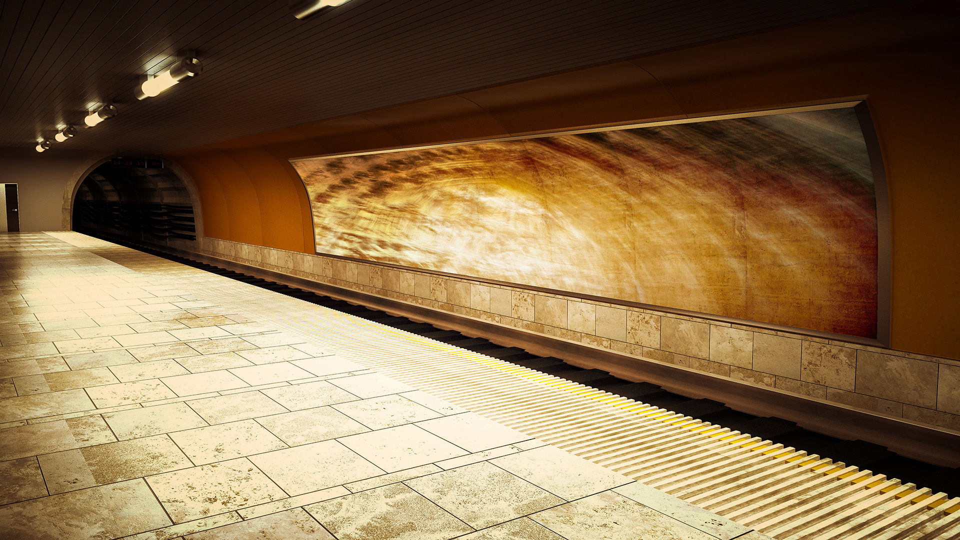 A subway station becomes an urban screen. Idea for an audiovisual art project.