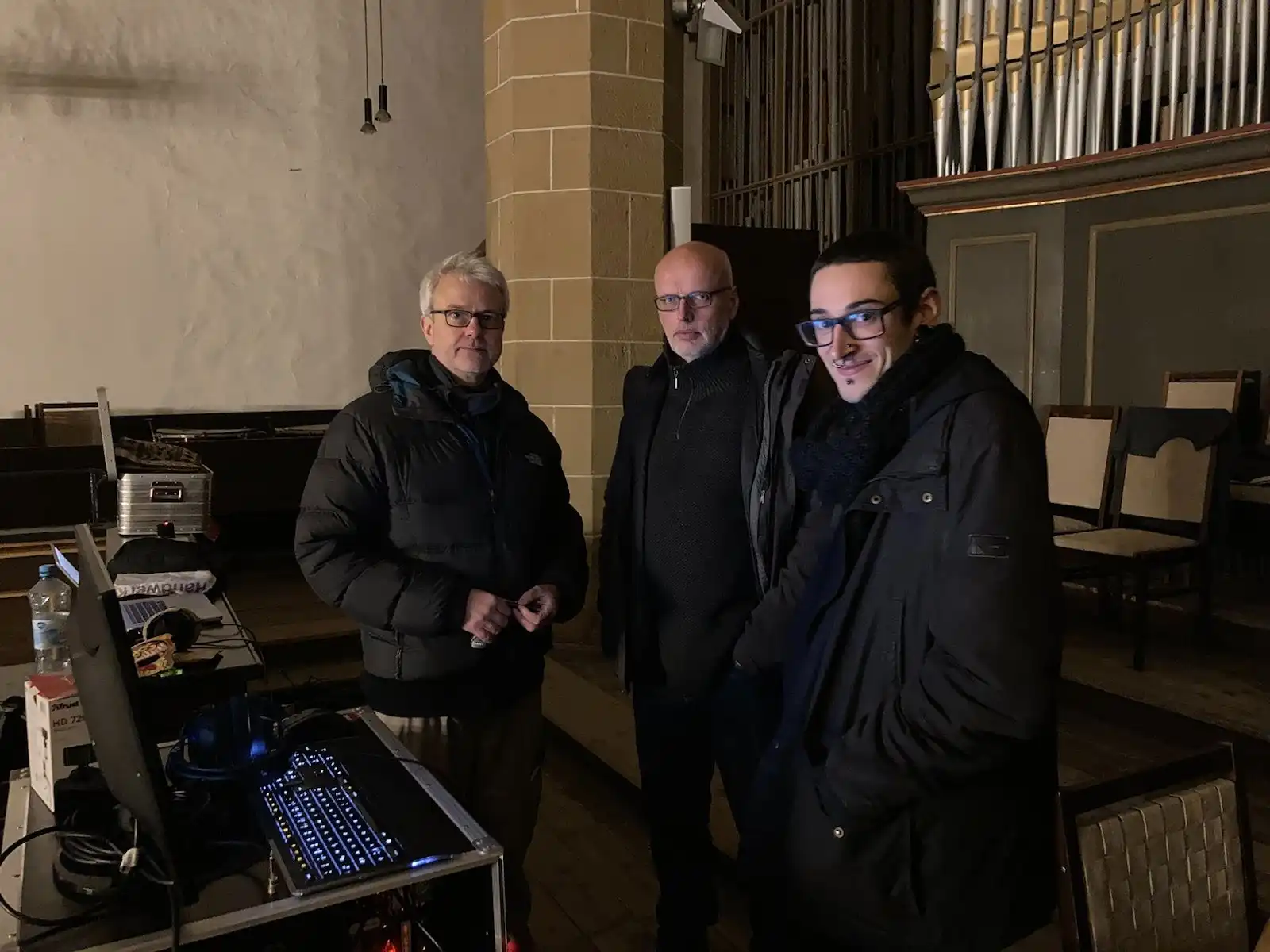 Ronald Gaube, Peter Hölscher und Francesco Della Toffola auf der Empore der Augustinerkirche Erfurt