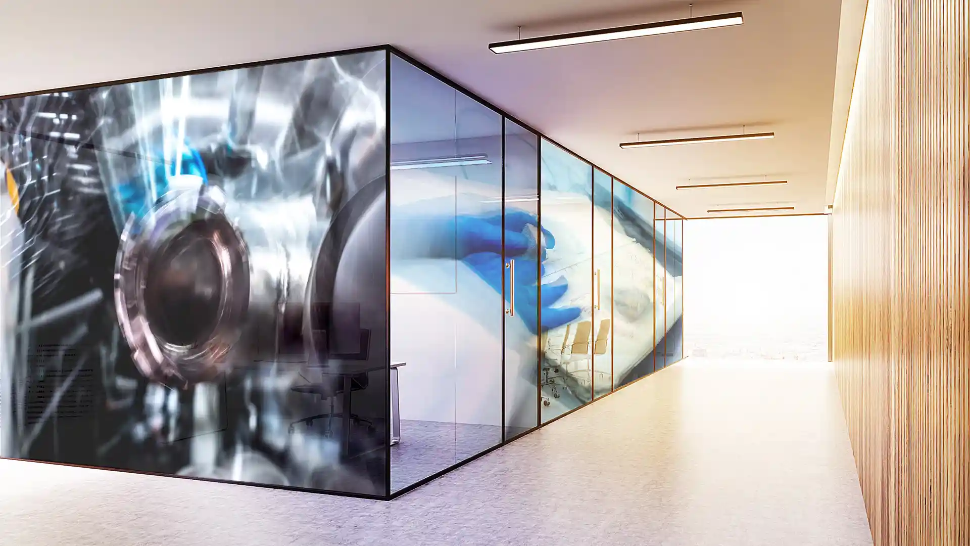 Plans, Videomapping auf Glasflächen als Innenarchitektur, Beamer Projektion einer audiovisuellen Installation für Memocon, Bild 8