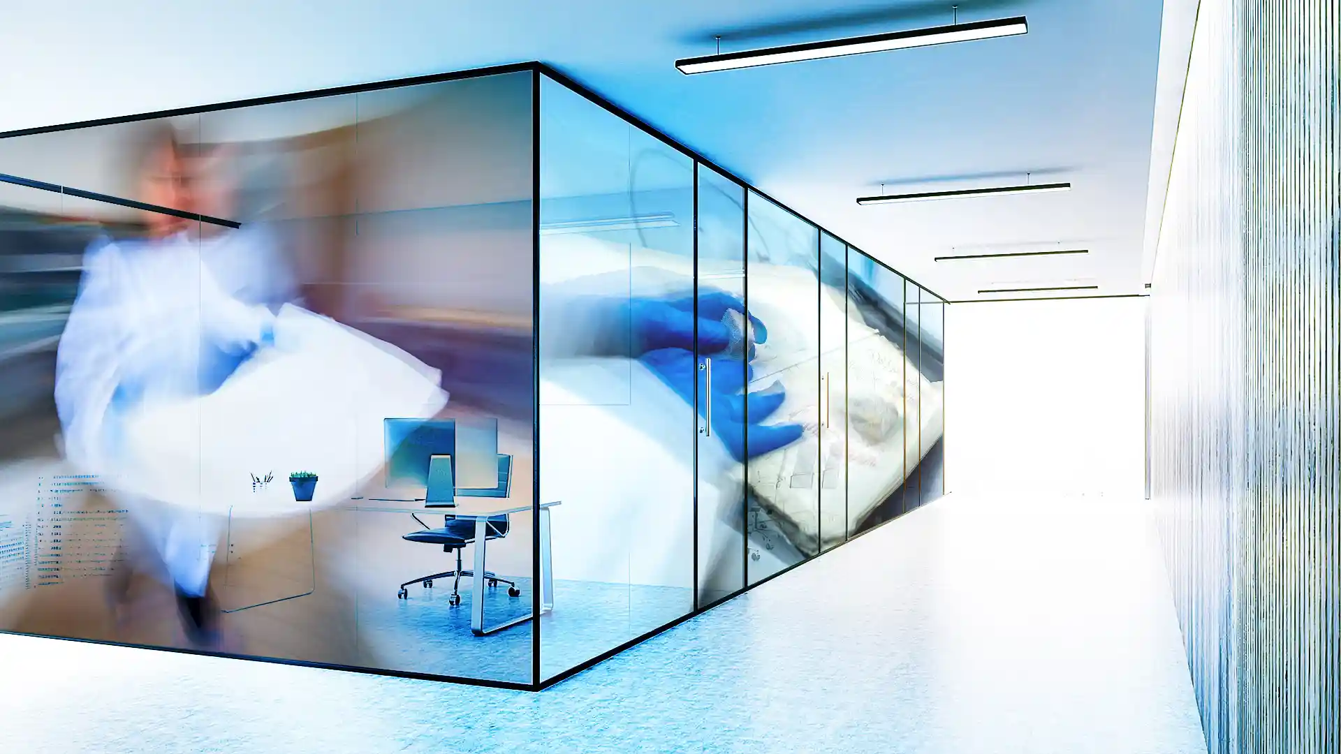 Plans, Videomapping auf Glasflächen als Innenarchitektur, Beamer Projektion einer audiovisuellen Installation für Memocon, Bild 11