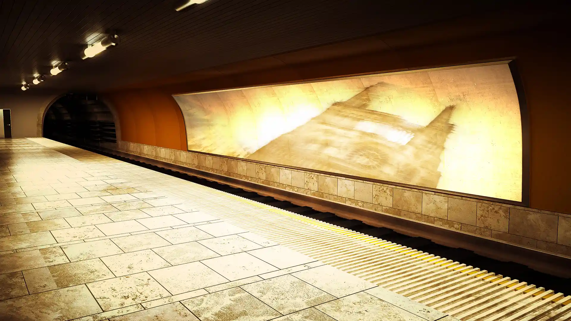 Plans, Subway Station, Video-Sound-Installation verkürzt die Wartezeit der Fahrgäste, Architektur Mapping, Bild 1