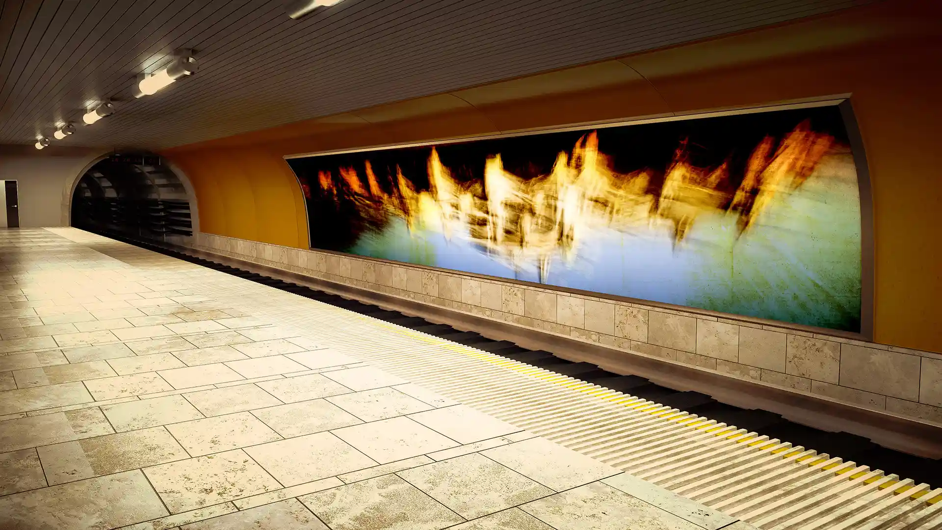 Plans, Subway Station, Video-Sound-Installation verkürzt die Wartezeit der Fahrgäste, Architektur Mapping, Bild 10