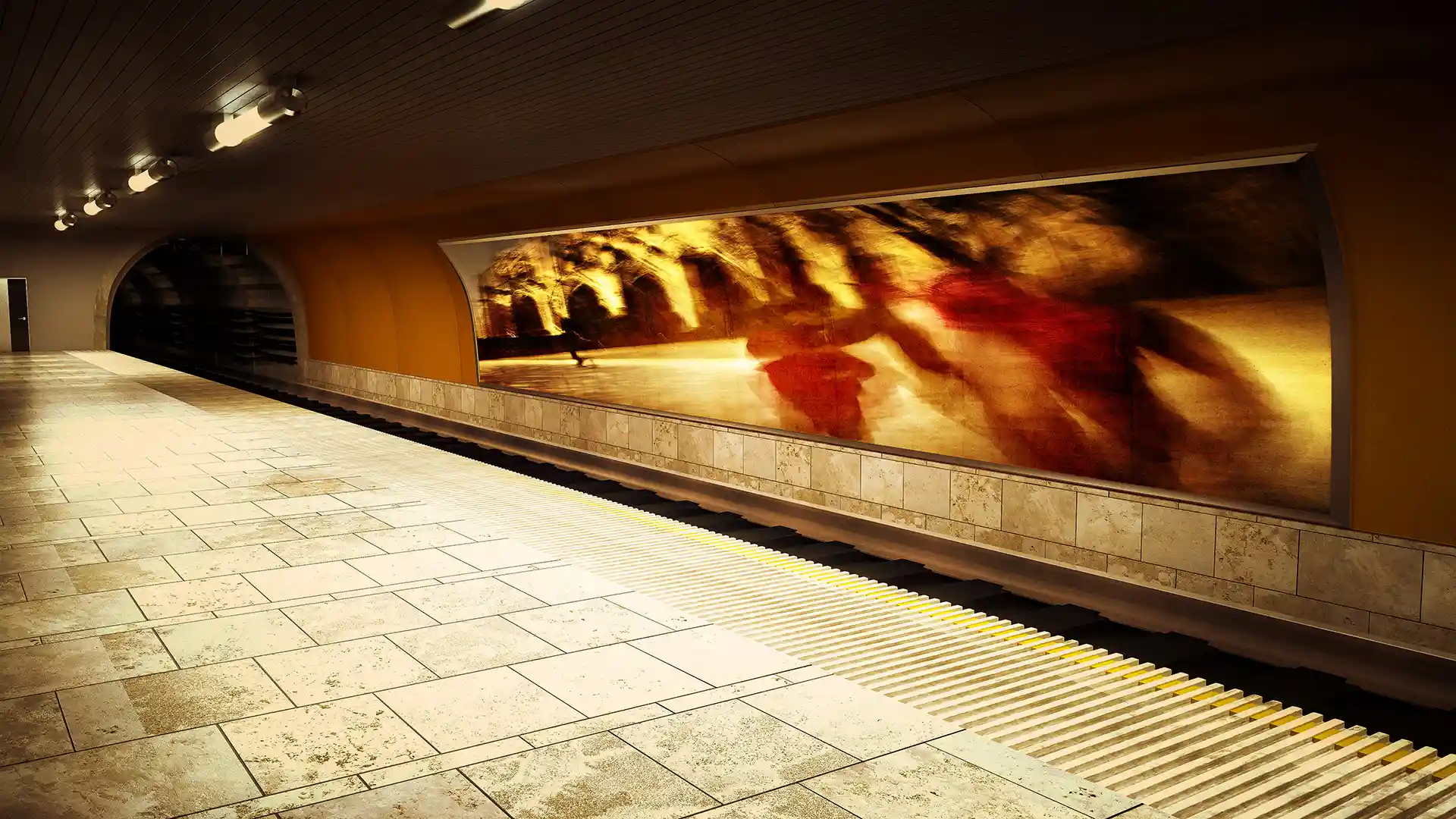 Plans, Subway Station, Video-Sound-Installation verkürzt die Wartezeit der Fahrgäste, Architektur Mapping, Bild 12