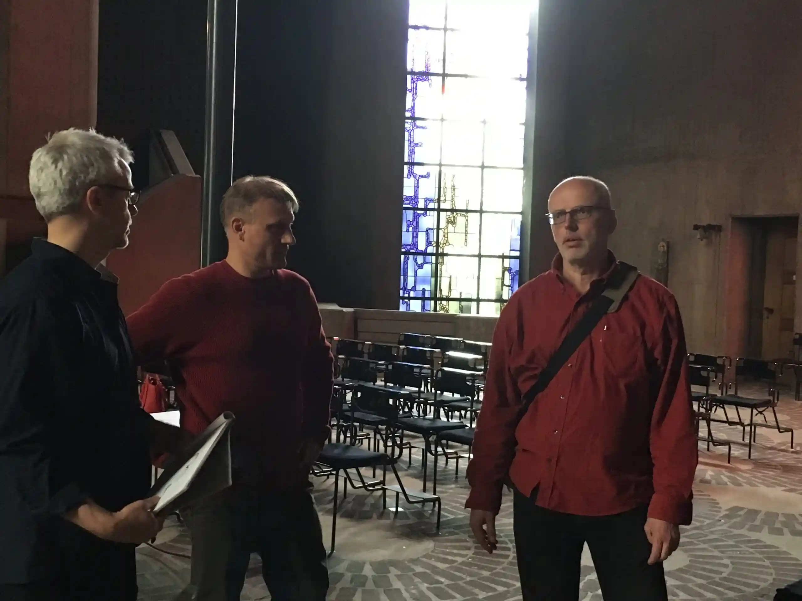 Ronald Gaube and Peter Hölscher with technical consultant Hendrik Wendler (in the middle) im Mariendom Neviges planning PHARUS