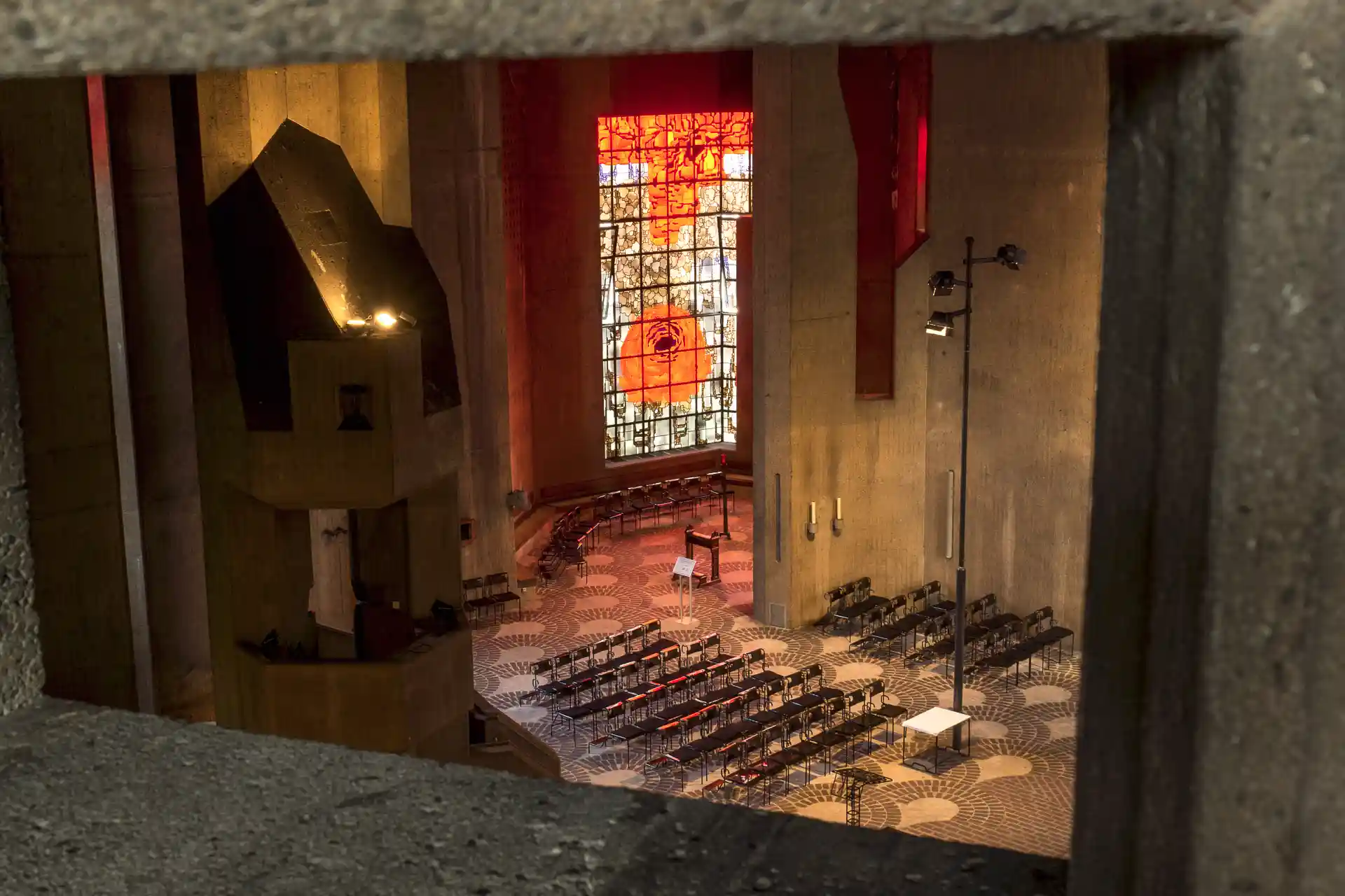 Interior of the Mariendom Neviges with rose window