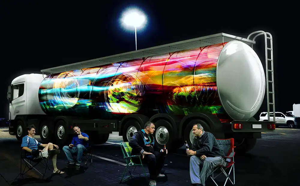 WHEELS - Kunst-Aktion der Area Composer für LKW Fahrer. Audiovisual Art