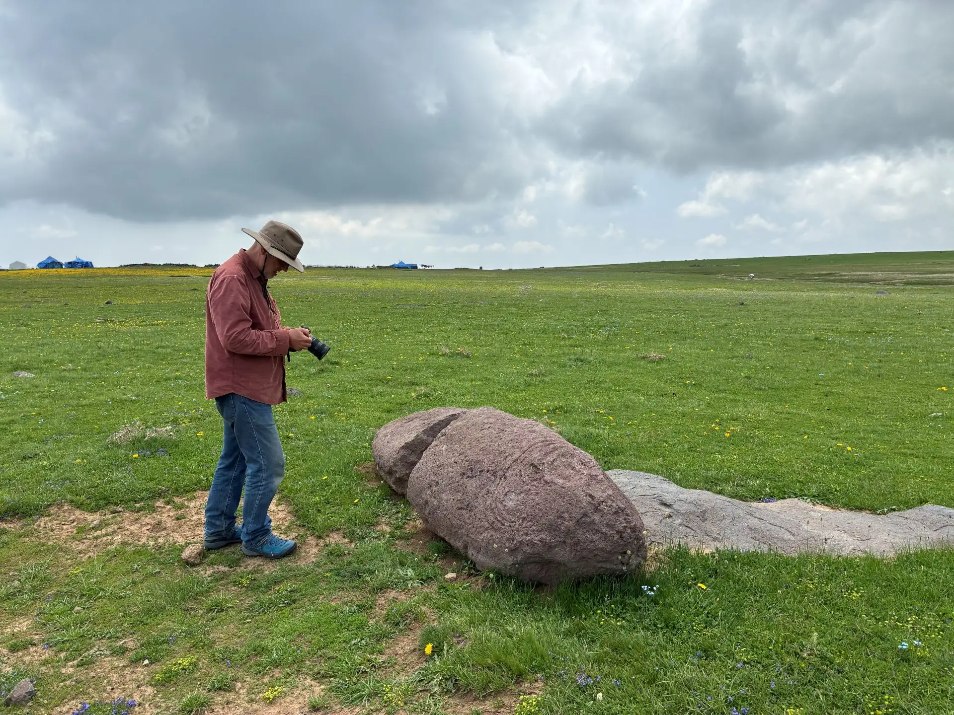 Peter photographing a Dragon Stone on Mount Aragats